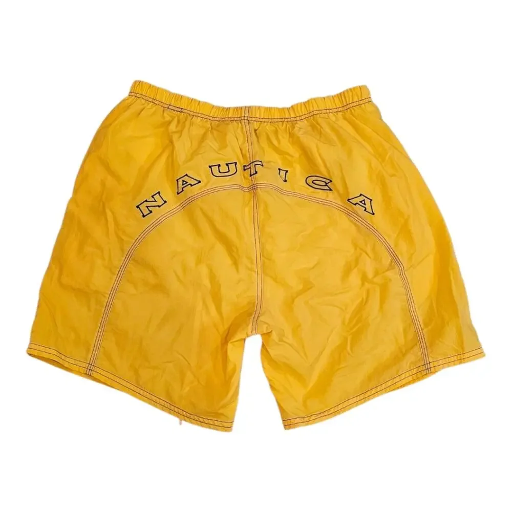 Nautica Drawstring and Elastic Waistband Yellow Swim Trunks Large